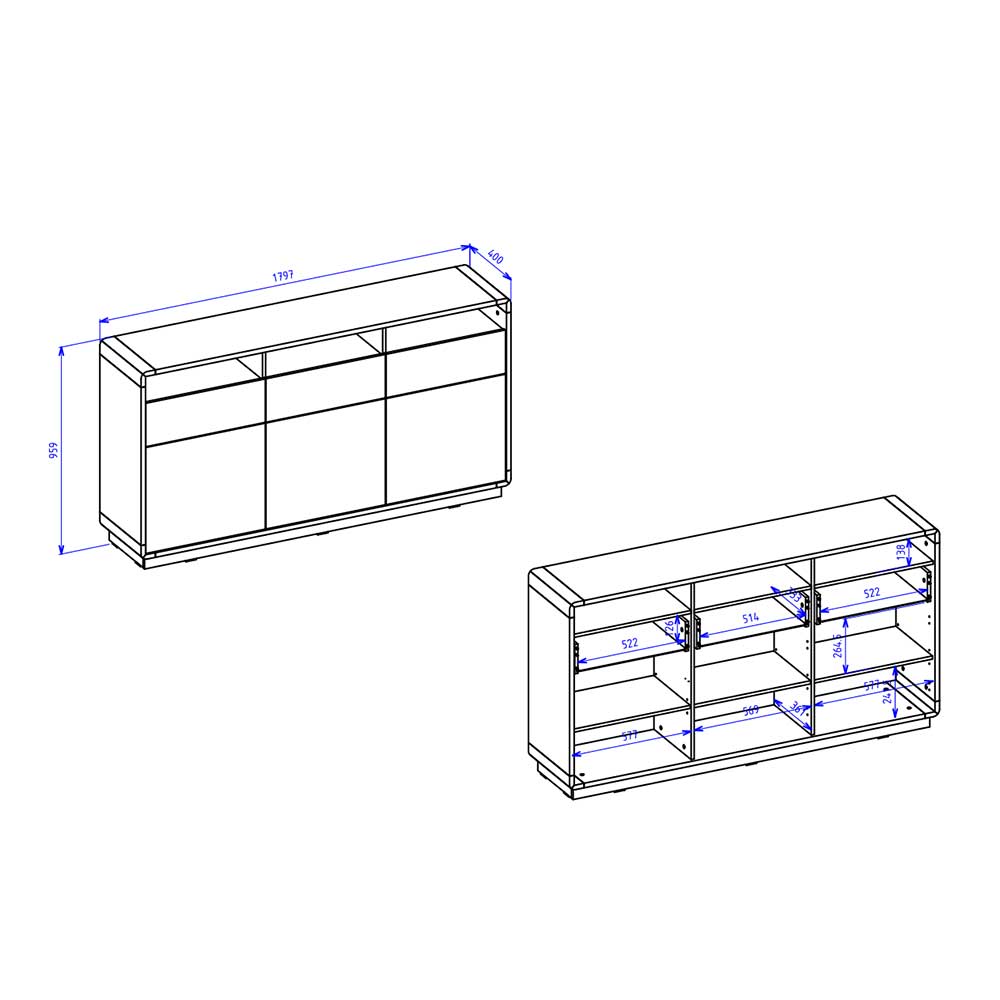 Wohnzimmer Sideboard Sismail in Wildeichefarben und Schwarz 180 cm breit