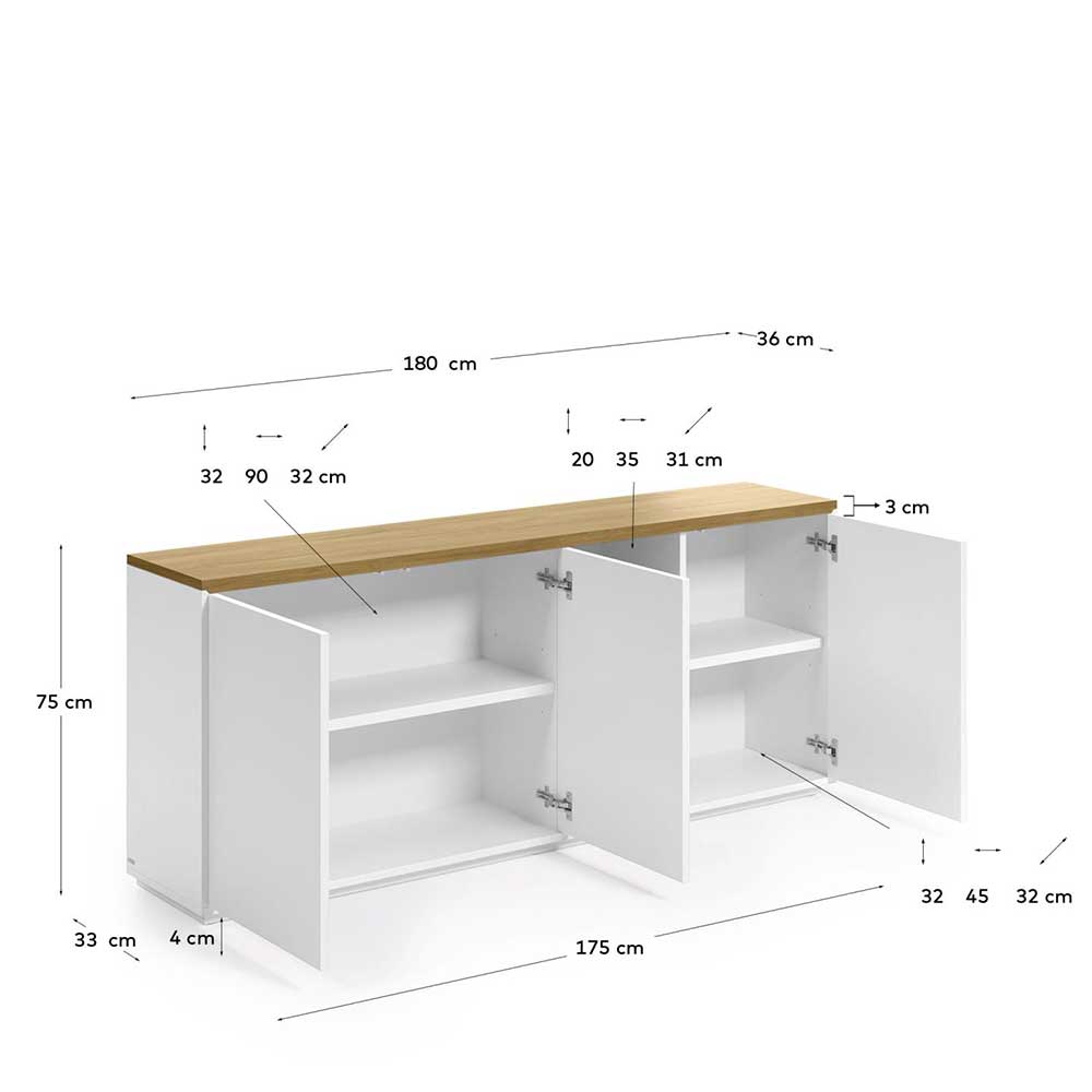 Sideboard zweifarbig Esdavon 3 Türen 3 offene Fächer