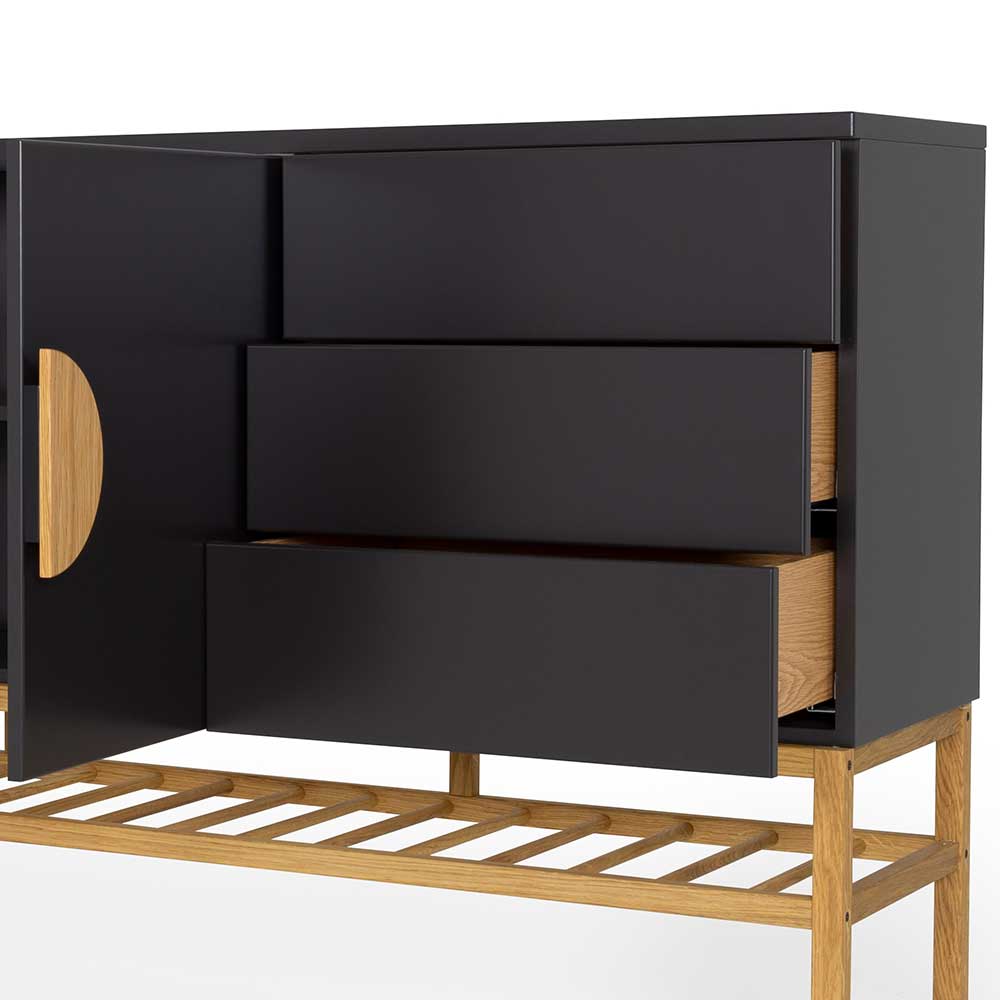 Skandi Design Sideboard Baltymore in Schwarz und Eiche 100 cm hoch