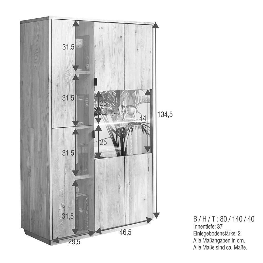 Wohnzimmeranbauwand Coozia aus Wildeiche Massivholz und Metall (dreiteilig)