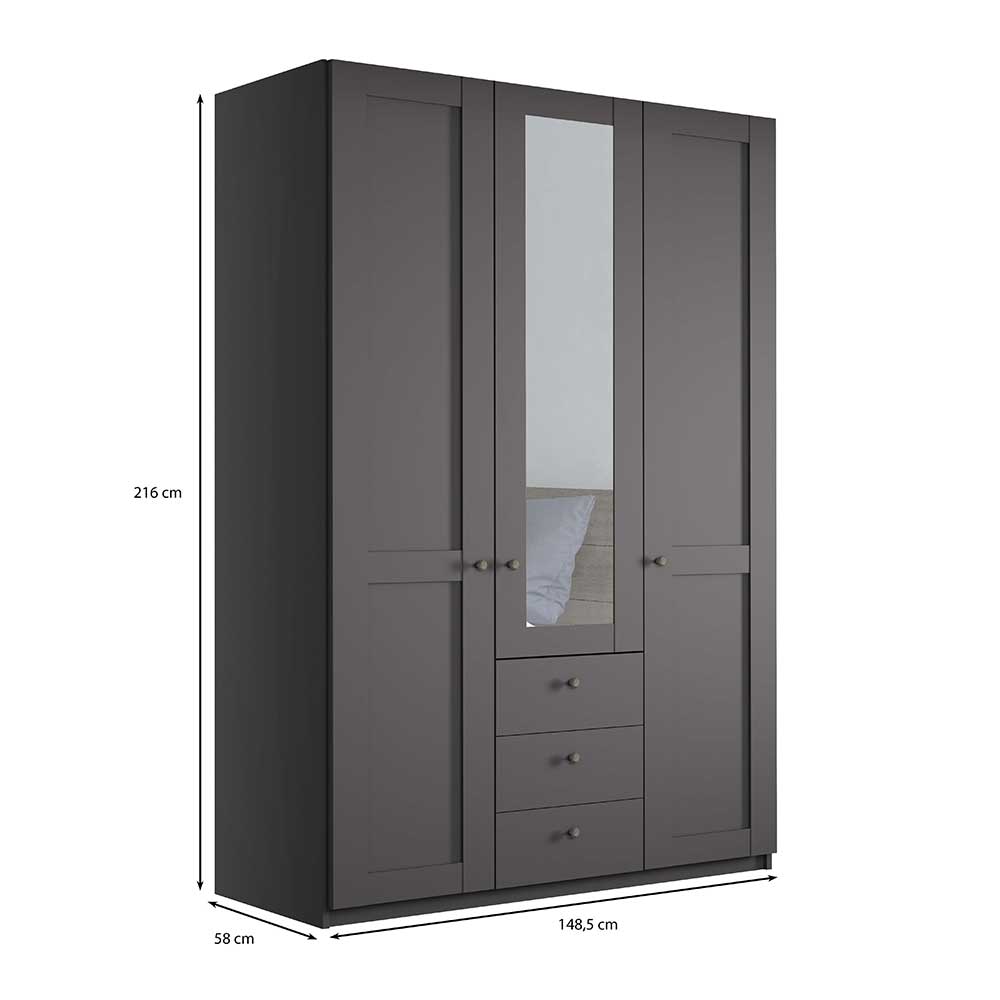 Kleiderschrank Landhaus dunkelgrau Hierro 150 cm breit mit Spiegeltür