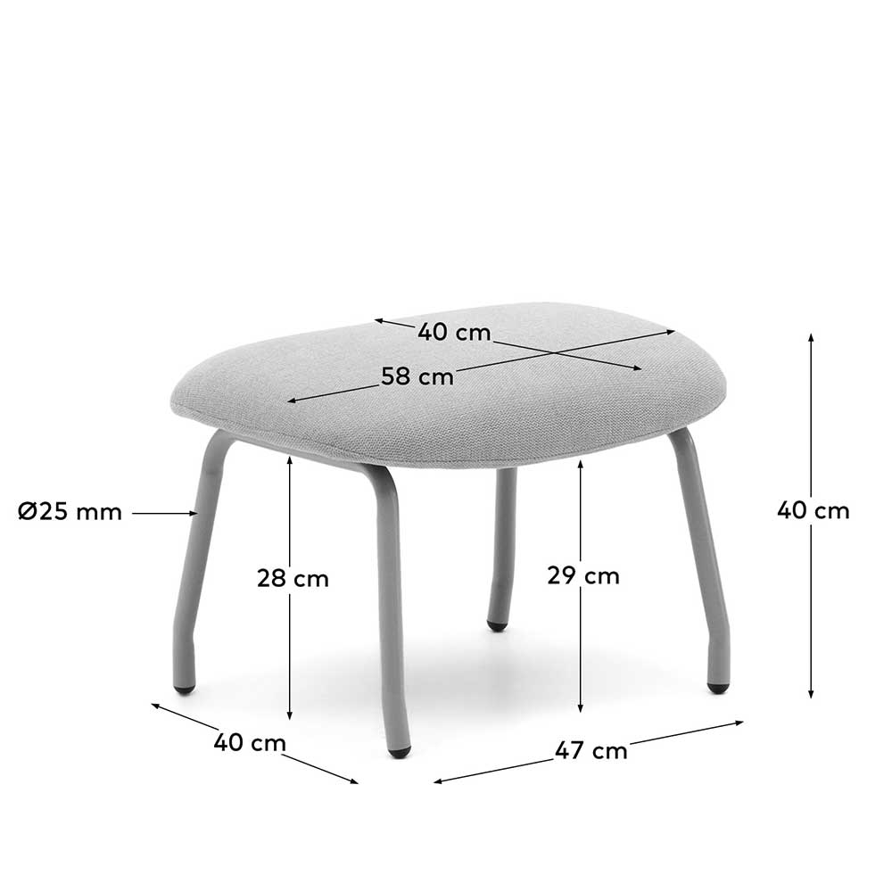 Hocker zum Sessel Deverino in Beige und Weiß mit Vierfußgestell aus Metall