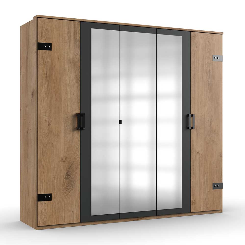 Kleiderschrank mit Spiegel Latizia im Industry und Loft Stil 225 cm breit