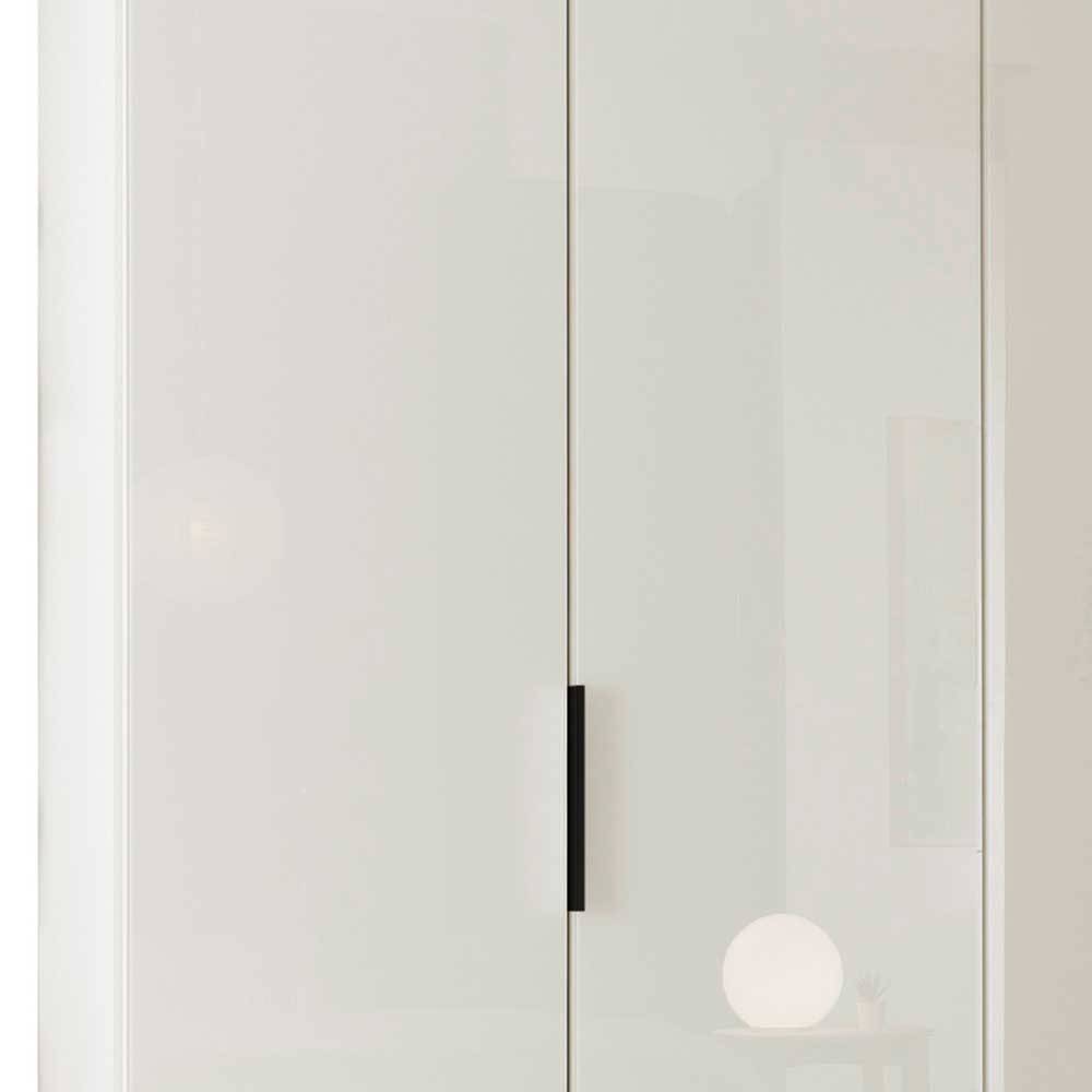 Weißer Drehtürenschrank Trelanda Front glasbeschichtet - 200 cm breit