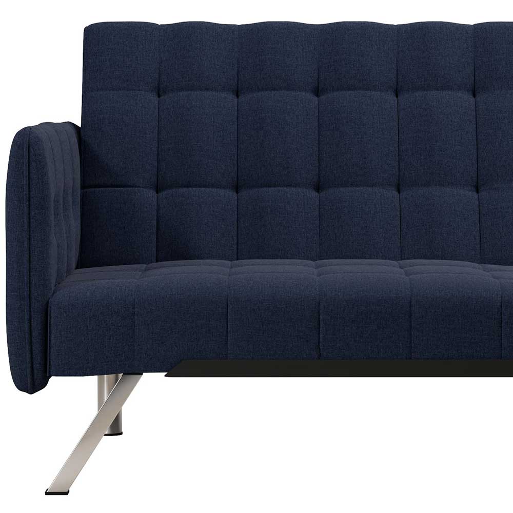 Dunkelblaues Funktions Sofa Tominica mit Gestell aus Metall in Chromfarben