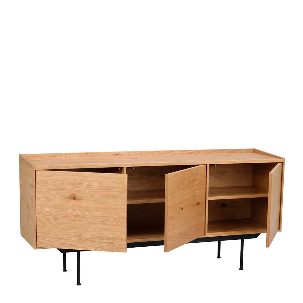 Skandi Design Sideboard Meckey in Wildeichefarben mit Vierfußgestell aus Metall