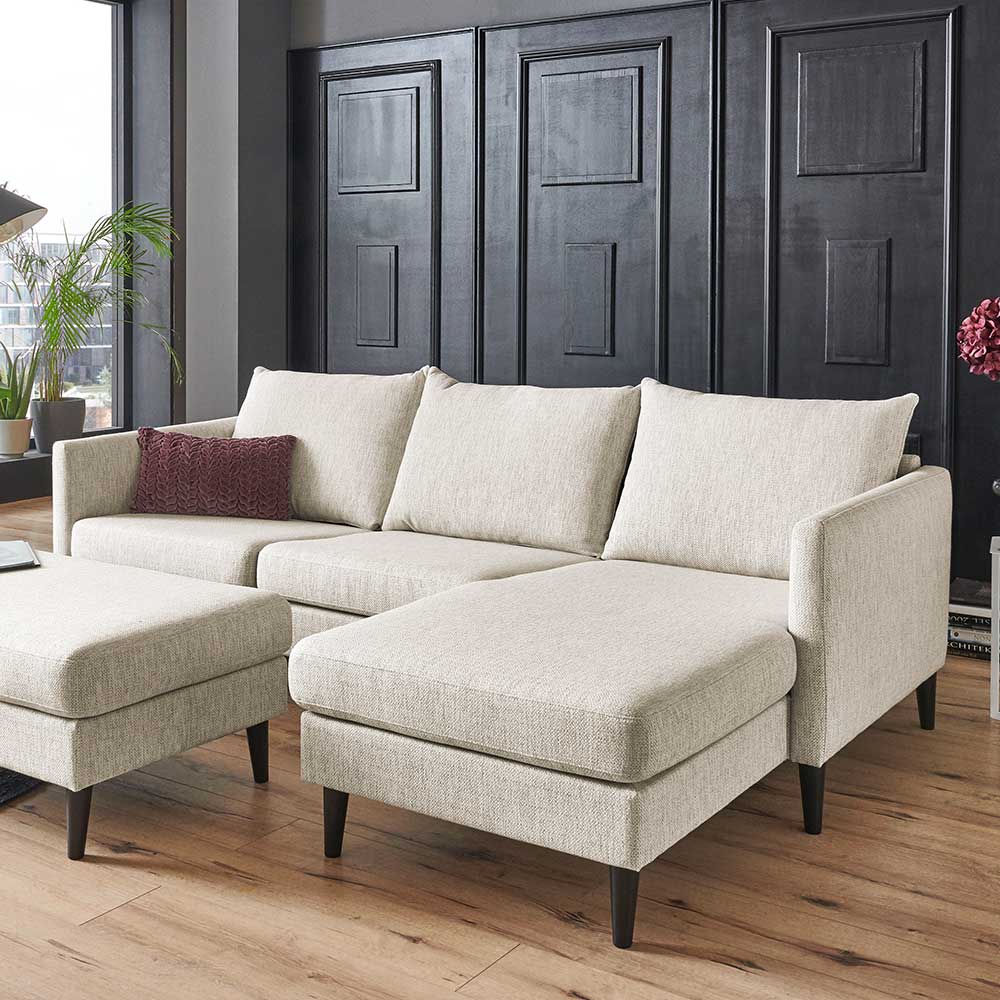 Skandi Design Sofa Eckgarnitur Ruffos in Cremefarben 227 cm breit