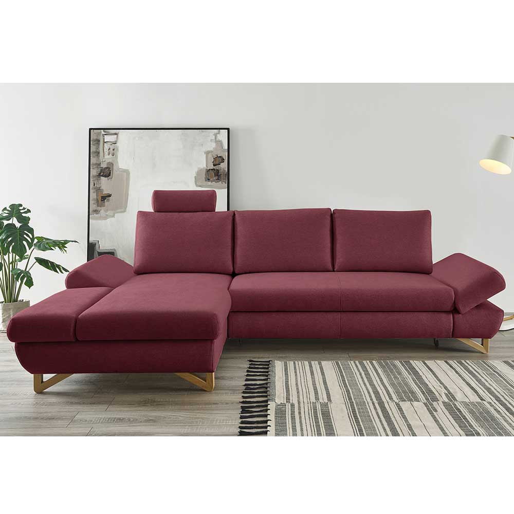 Ecksofa mit Bettfunktion Envus in Bordeaux und Buchefarben