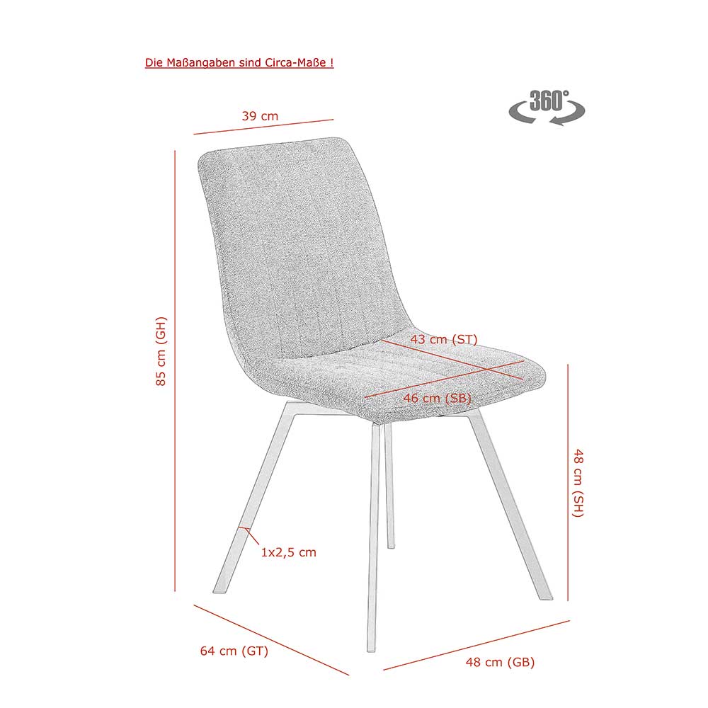 Esszimmerstuhl Pia mit Gestell aus Metall in modernem Design (2er Set)