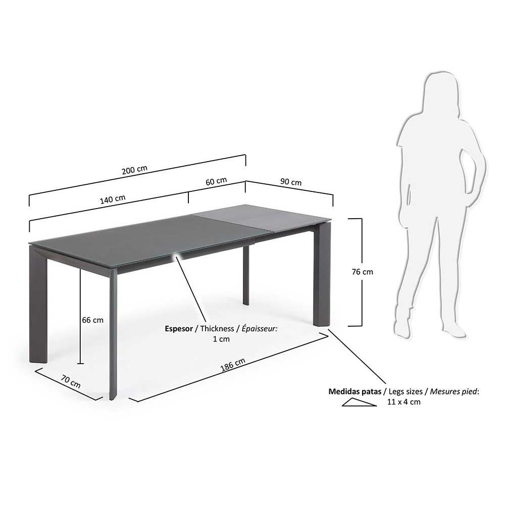 Glas Ausziehtisch Pogados in Dunkelgrau modern