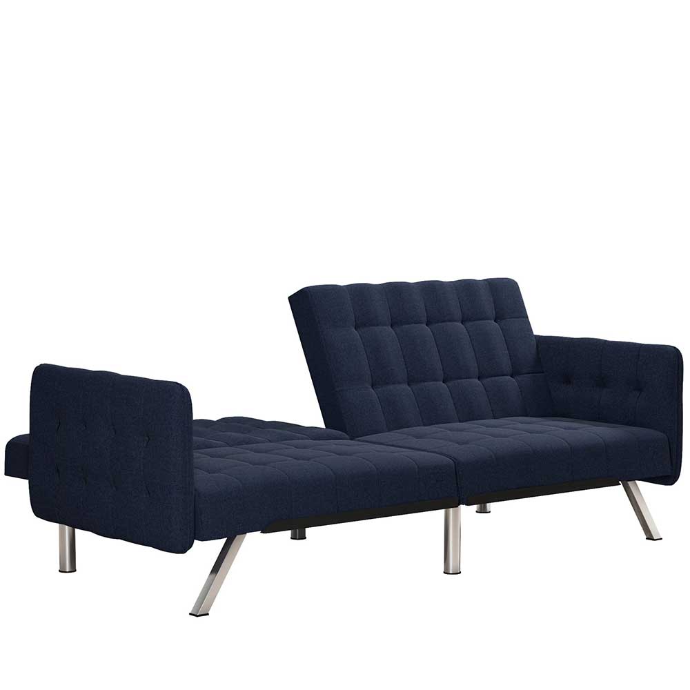 Dunkelblaues Funktions Sofa Tominica mit Gestell aus Metall in Chromfarben