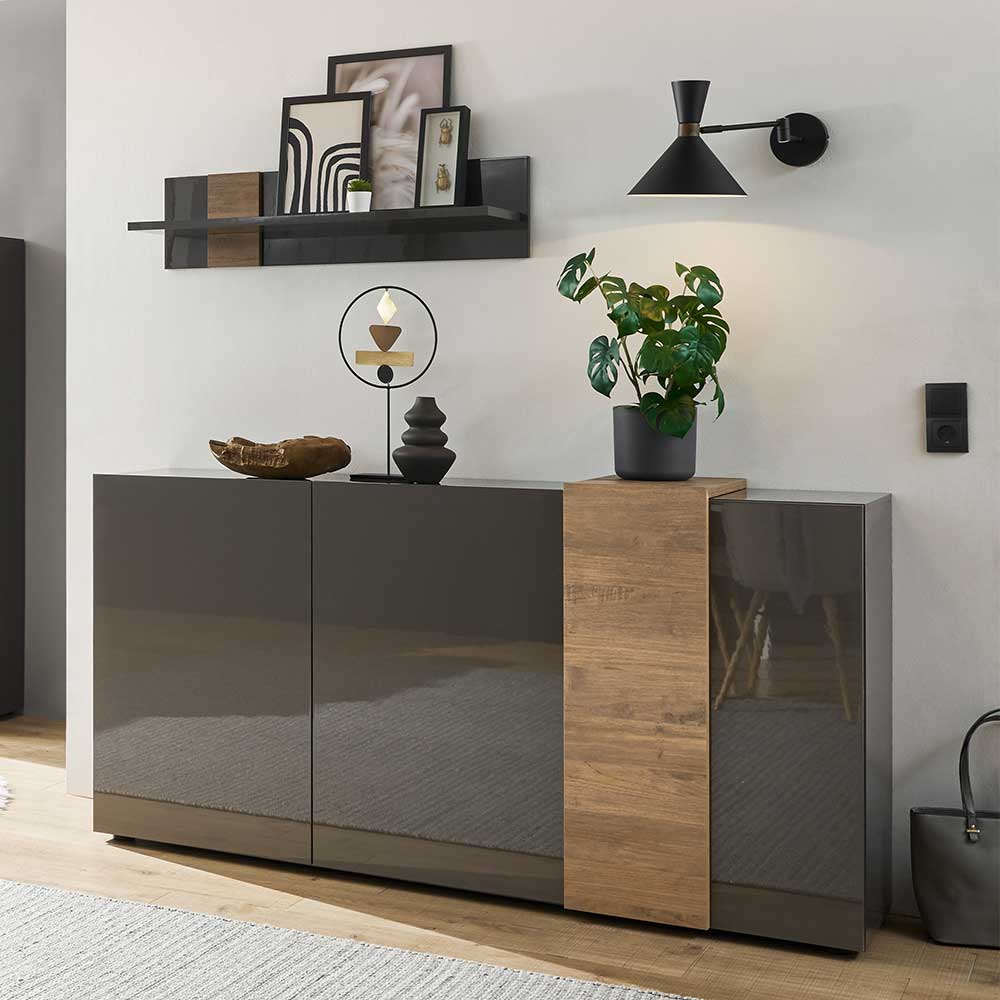 Wohnzimmer Sideboard Mapsy in Dunkelgrau und Eichefarben