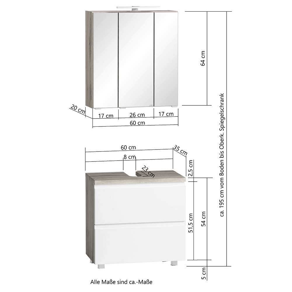 Badezimmermöbel Lactona in Wildeichefarben und Weiß (dreiteilig)