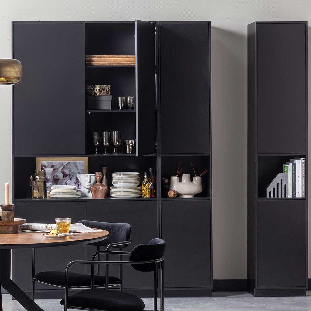 Wohnzimmer Hochschrank Vreino in Schwarz 4 türig