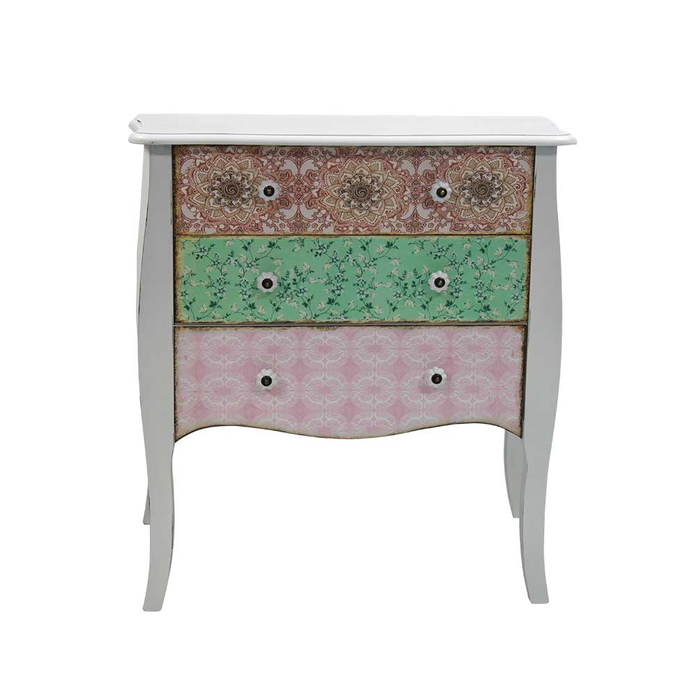 Bunte Kommode Remaba mit 3 Schubladen Shabby Chic