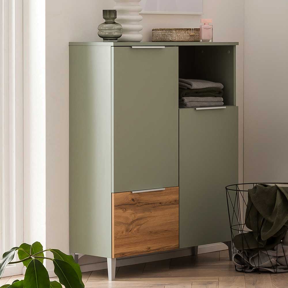 Badmidischrank Loenie im Skandi Design mit einem offenen Fach