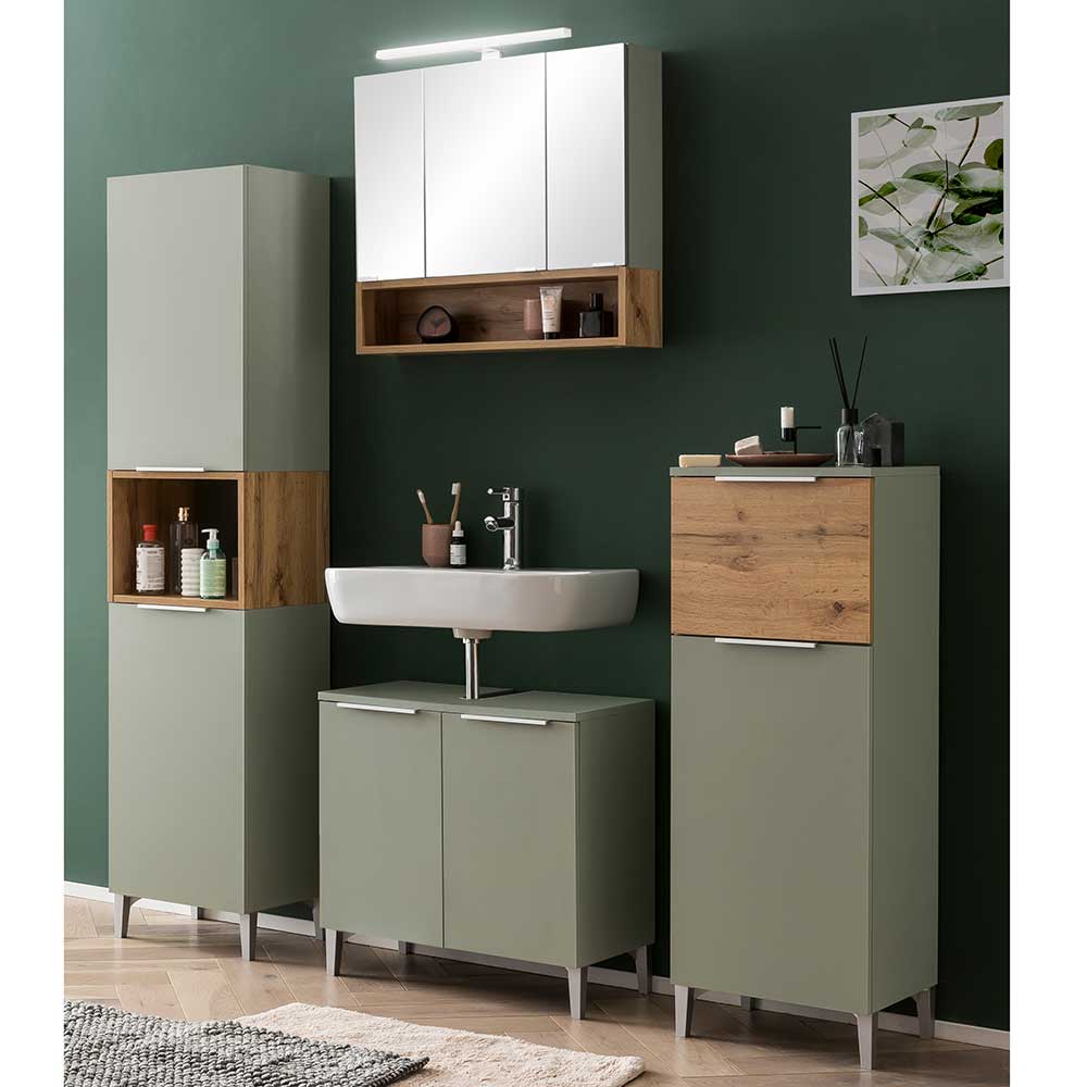 Badseitenschrank Loenie mit einer Schublade im Skandi Design