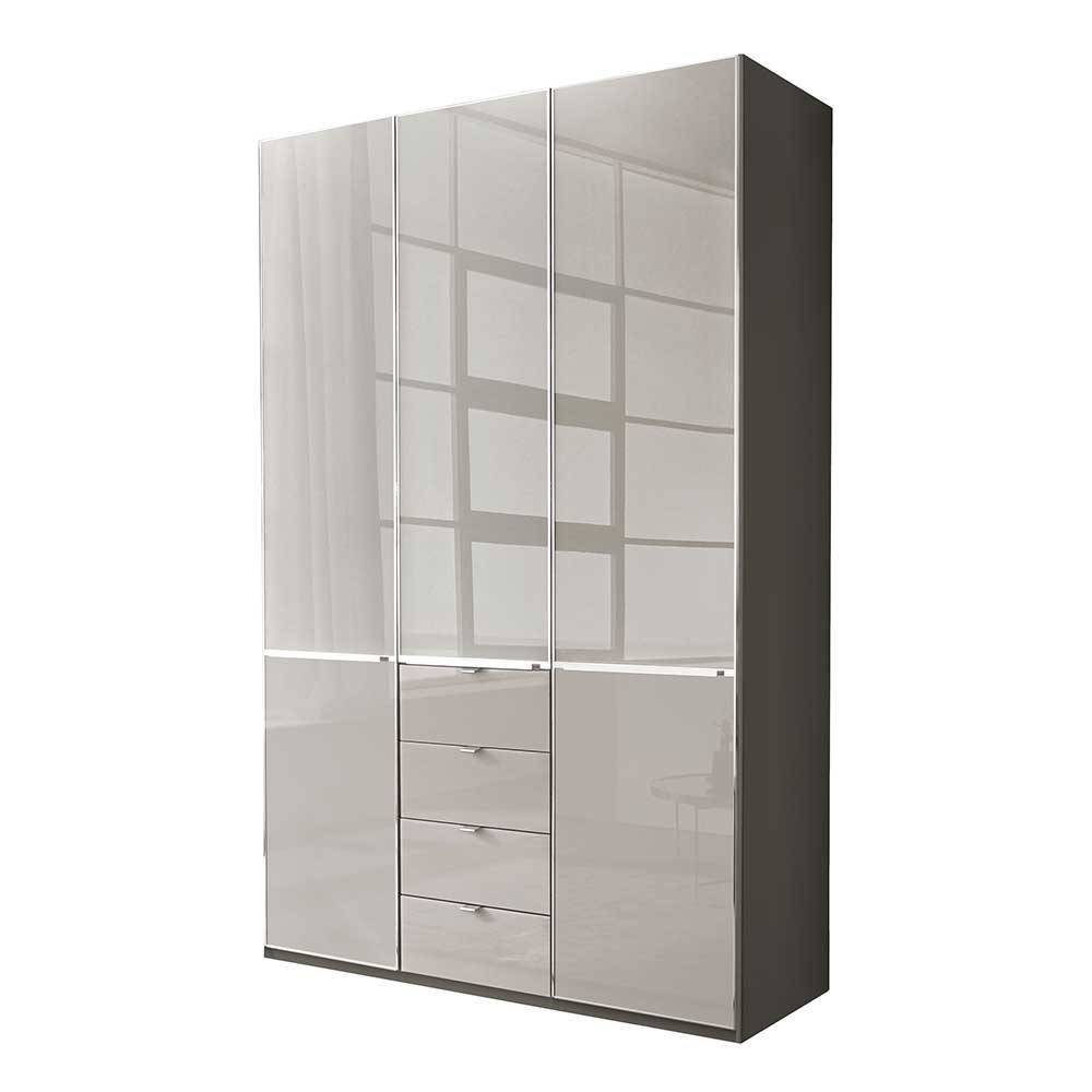 Schlafzimmerschrank bicolor Sanctos mit vier Schubladen Front glasbeschichtet