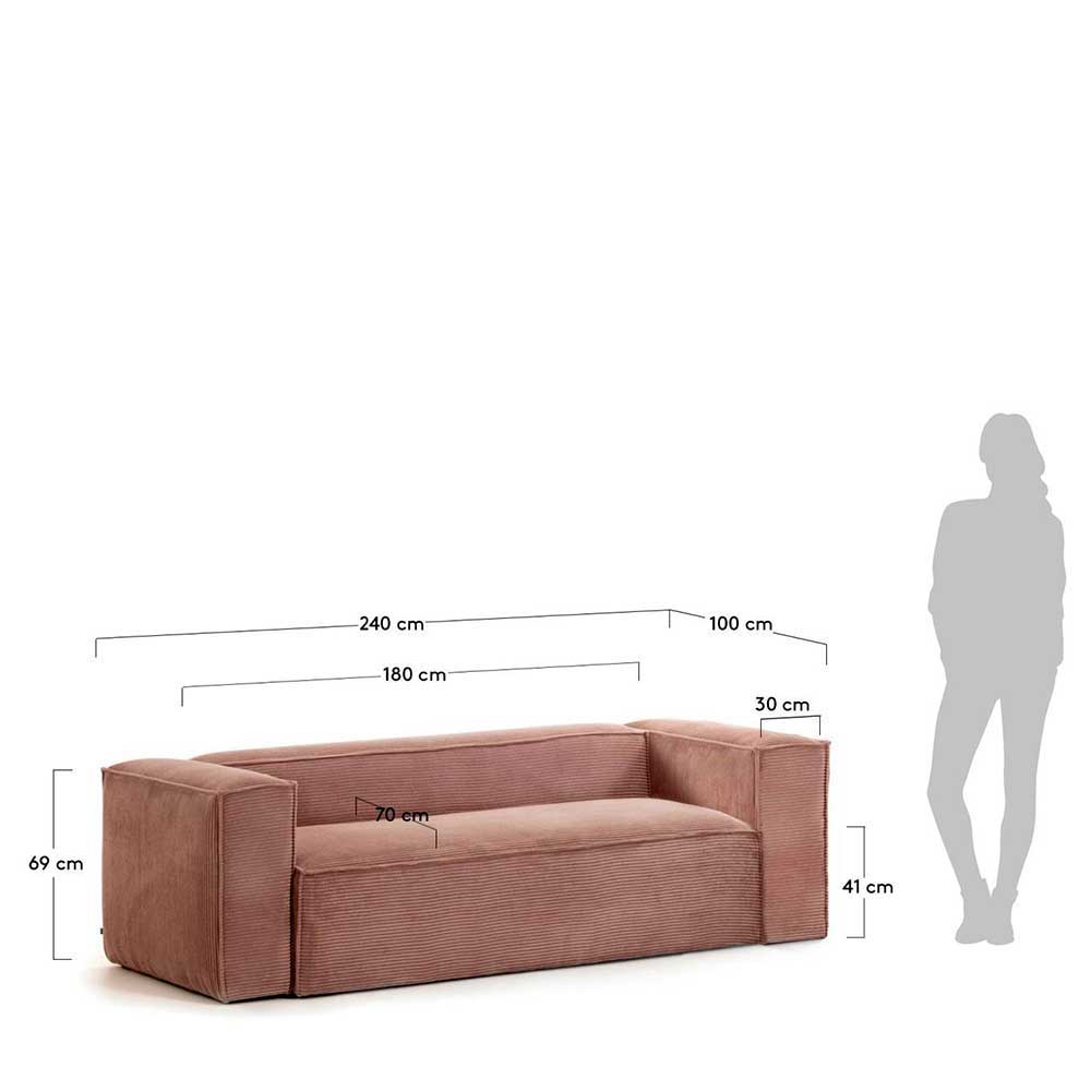 Dreisitzer Couch Annelie in Rosa mit Cord Bezug