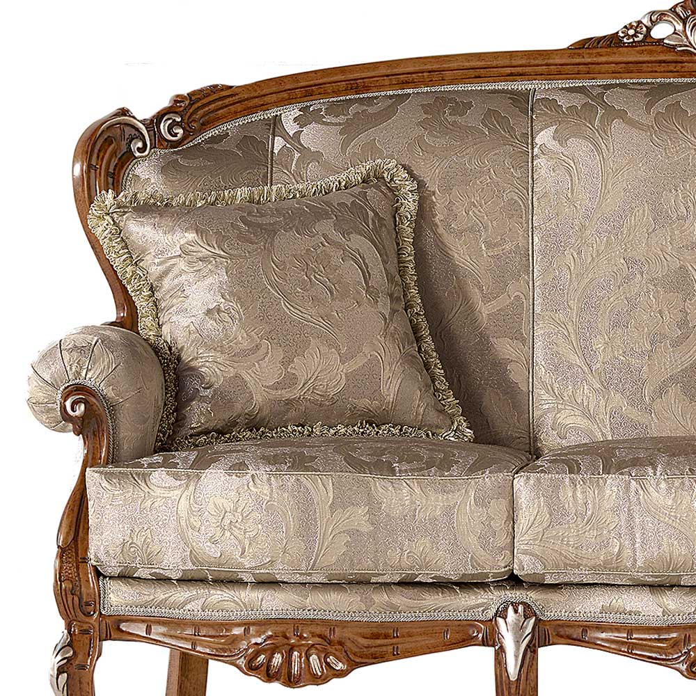 Barockes Dreisitzer Sofa Vimaria in Beige - Buche braun und Silberfarben