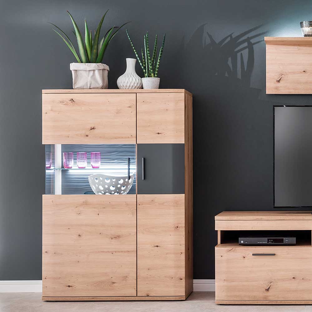 Wohnzimmer Highboard Lucisa in Eiche Optik und Anthrazit modern