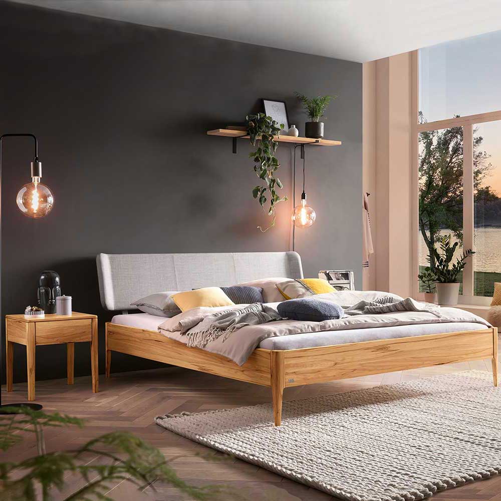 Wildbuche Natur Doppelbett Pudonra aus Massivholz in modernem Design