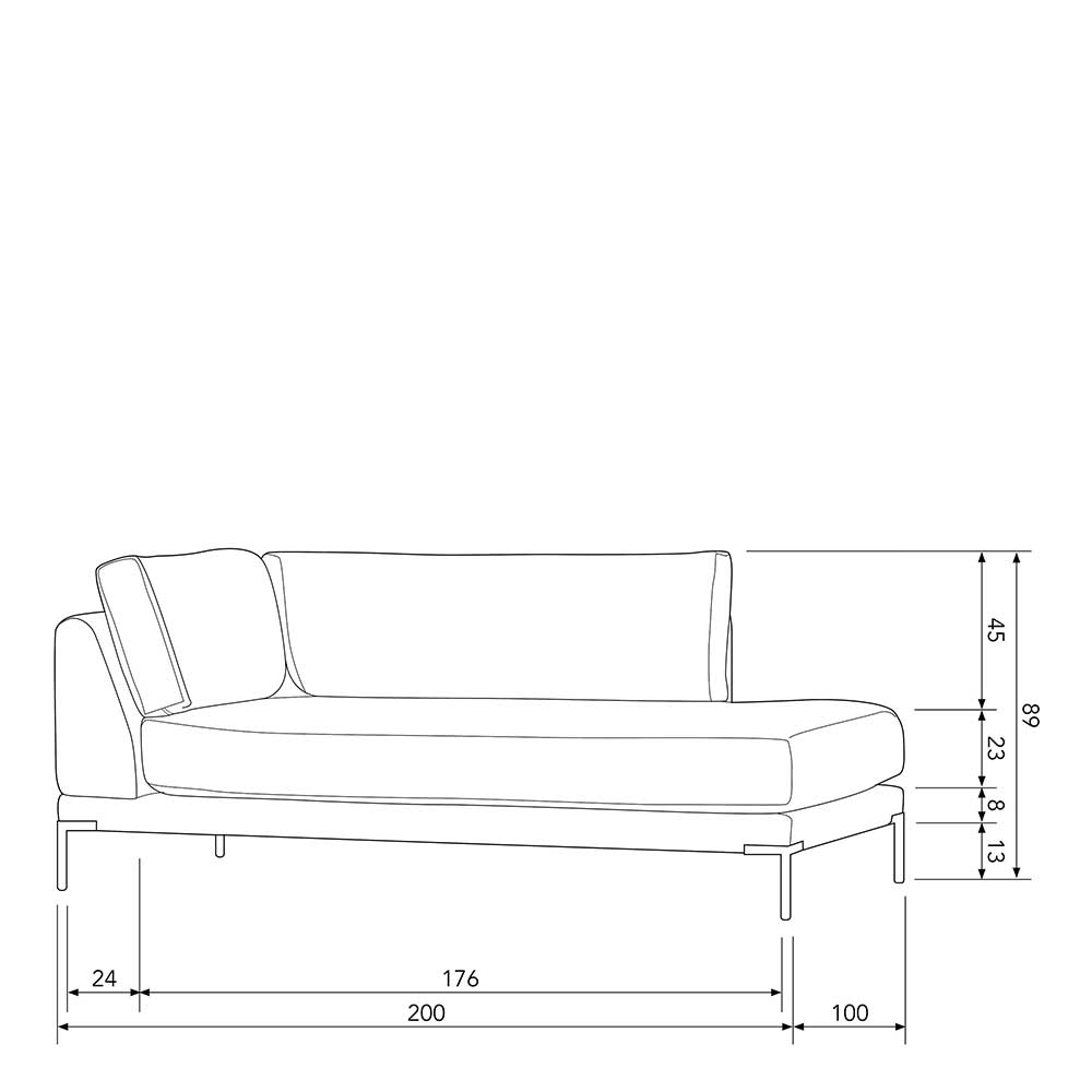 Modul Sofa Chaiselongue Kahilke in Hellgrau mit Vierfußgestell aus Metall