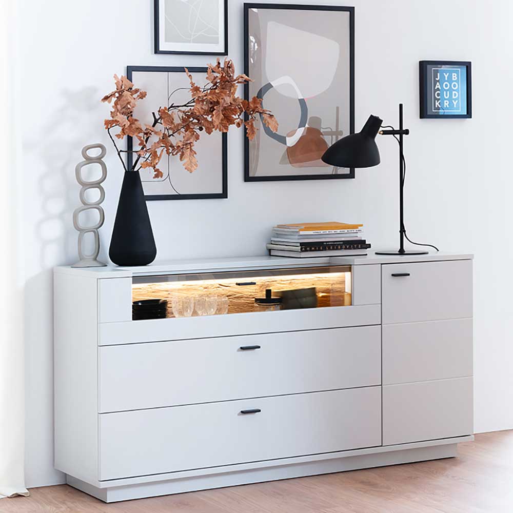 Weißes Sideboard Barat montiert - 165 cm breit und 84 cm hoch