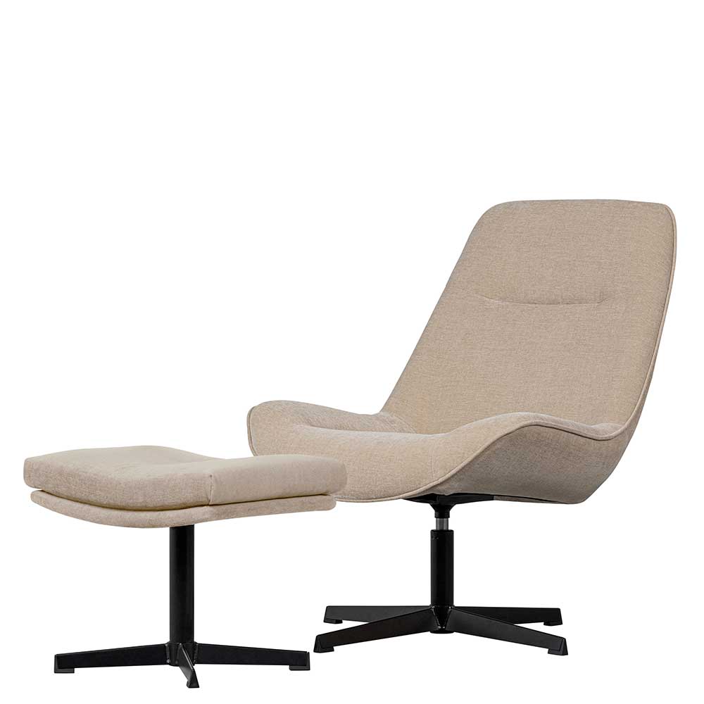 Lounge Sessel mit Hocker Mectilda in Beige und Schwarz (zweiteilig)