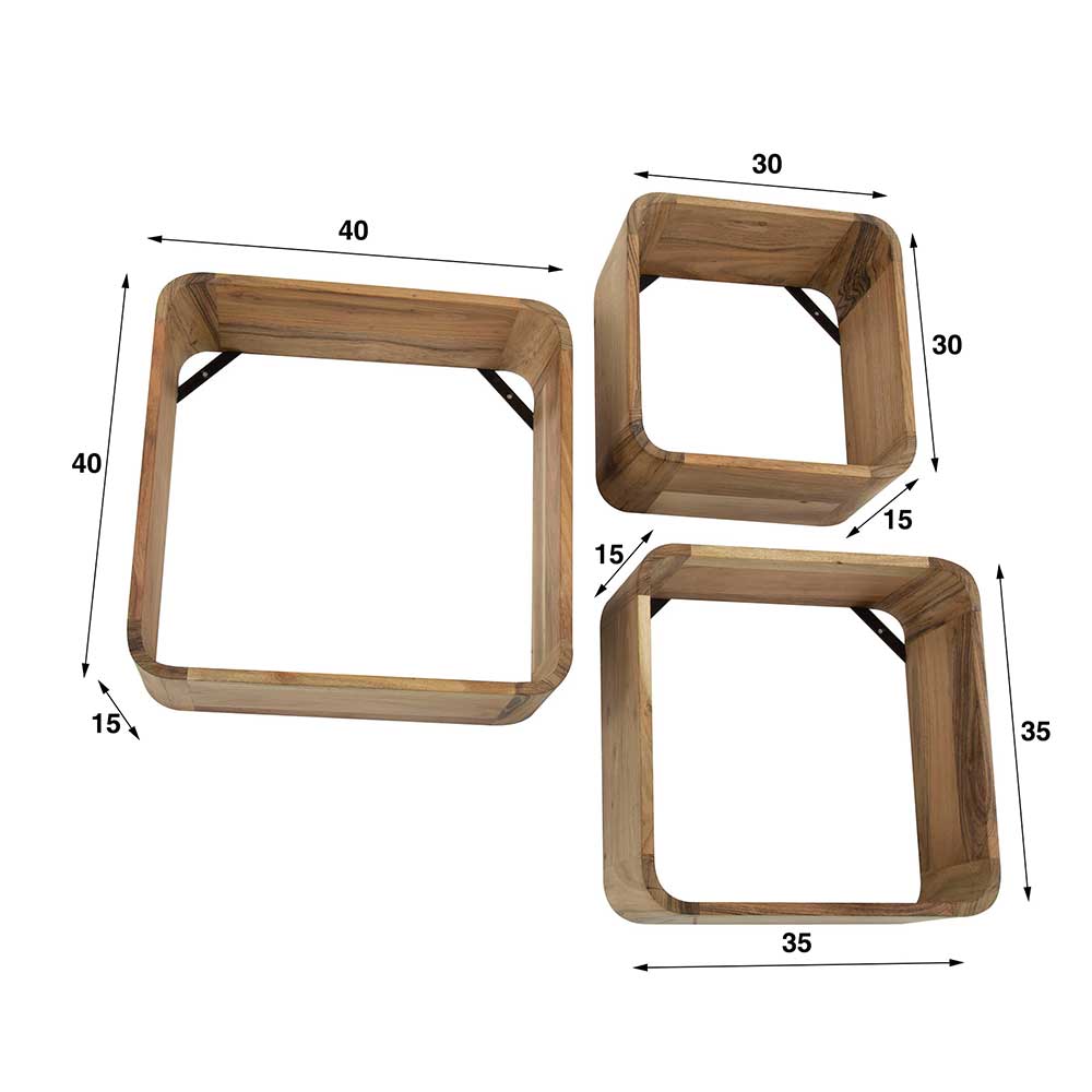 Wandregal Radulynes in quadratischer Form dreiteilig (dreiteilig)