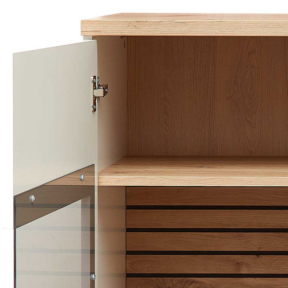 Wohnzimmer Highboard Luzie in Weiß und Wildeichefarben