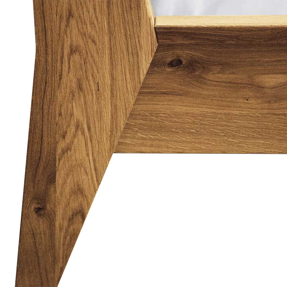 Holzbett Carilla aus Wildeiche Massivholz im Retro Design