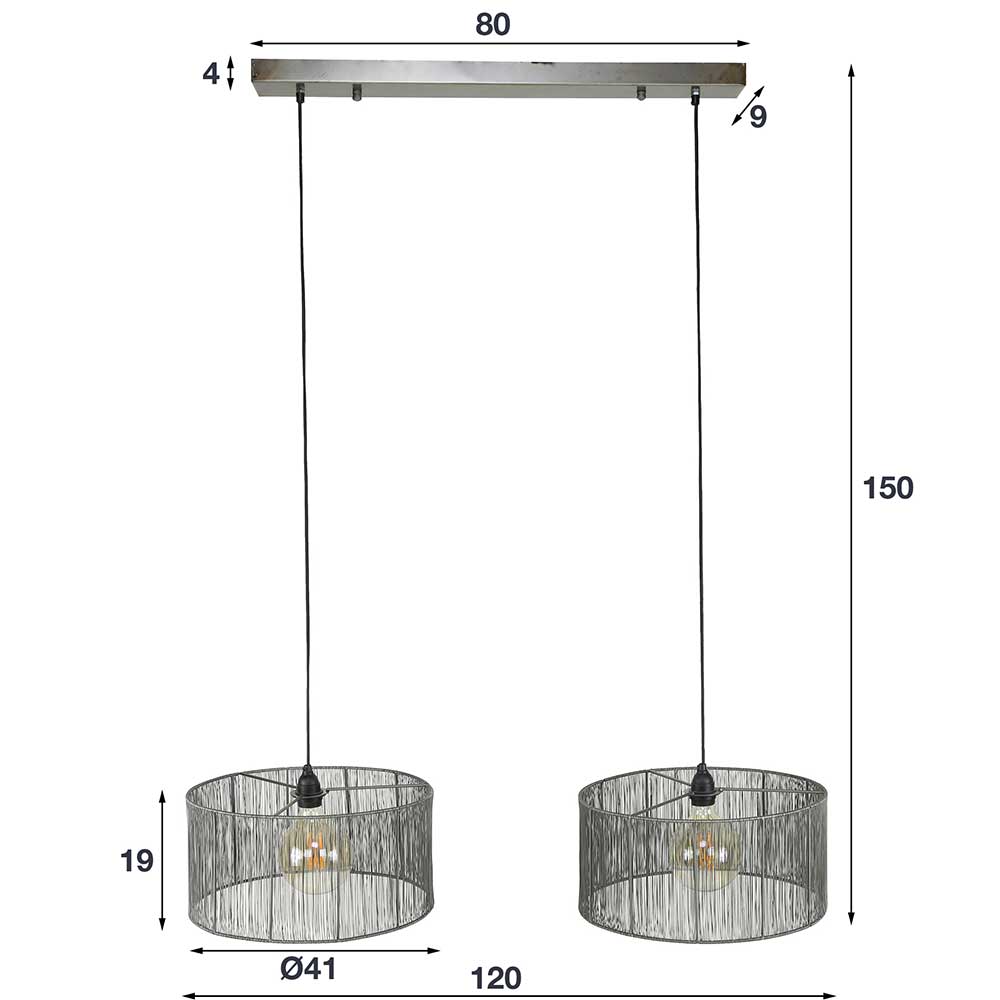 Draht Hängelampe Alicia im Industrie Stil 120 cm breit