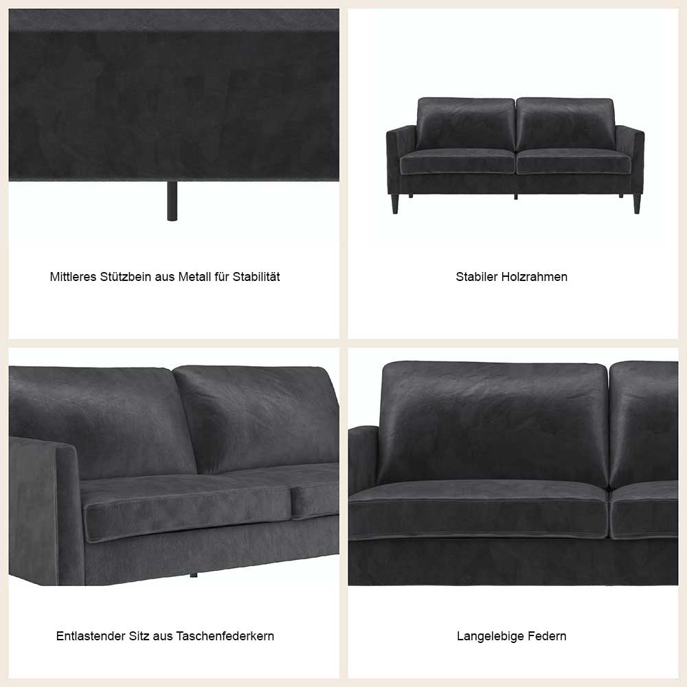 Dunkelgraues Wohnzimmer Sofa Contreros in modernem Design 188 cm breit