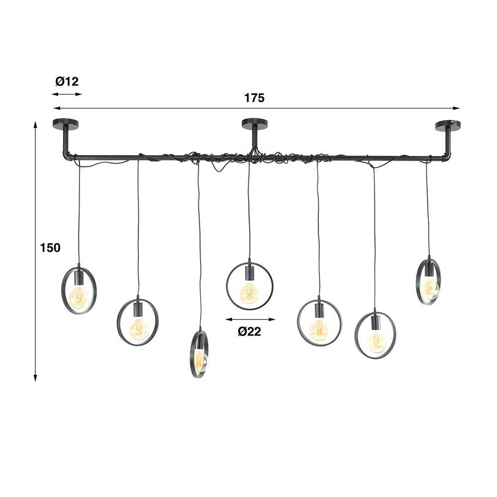 Hängeleuchte Roma 175 cm breit mit Metall Oberfläche