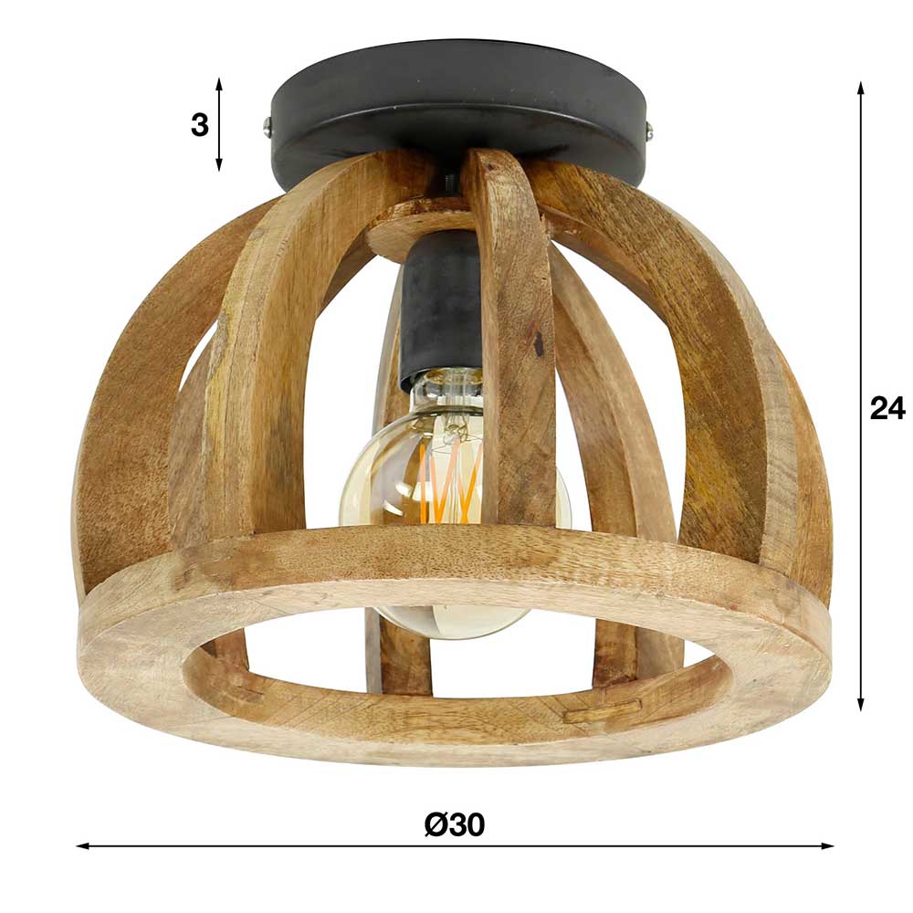 Deckenleuchte Heerhug aus Mangobaum Massivholz 30 cm Durchmesser