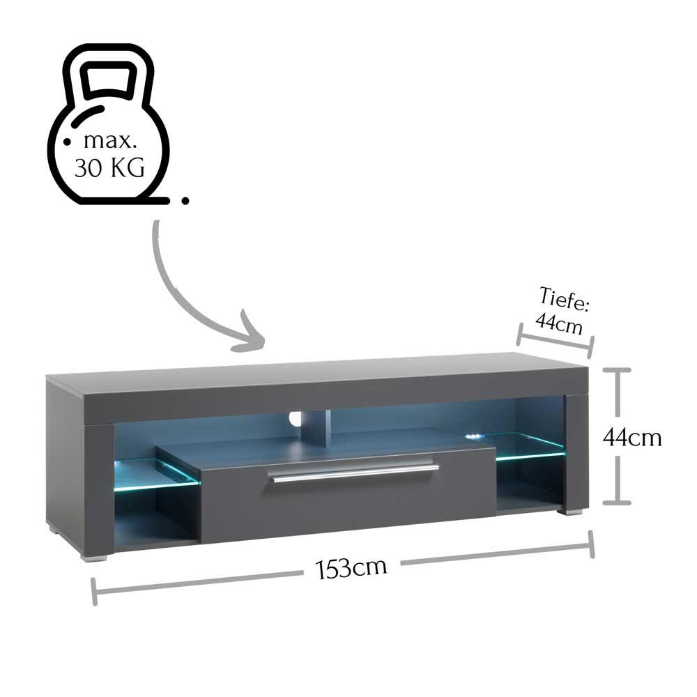 TV Lowboard Santiago mit LED Beleuchtung und Glasböden