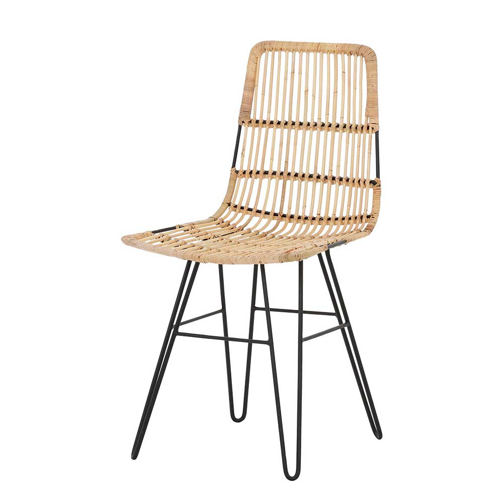 Rattan Esszimmerstühle Cedeon in Beige mit Metallgestell (2er Set)