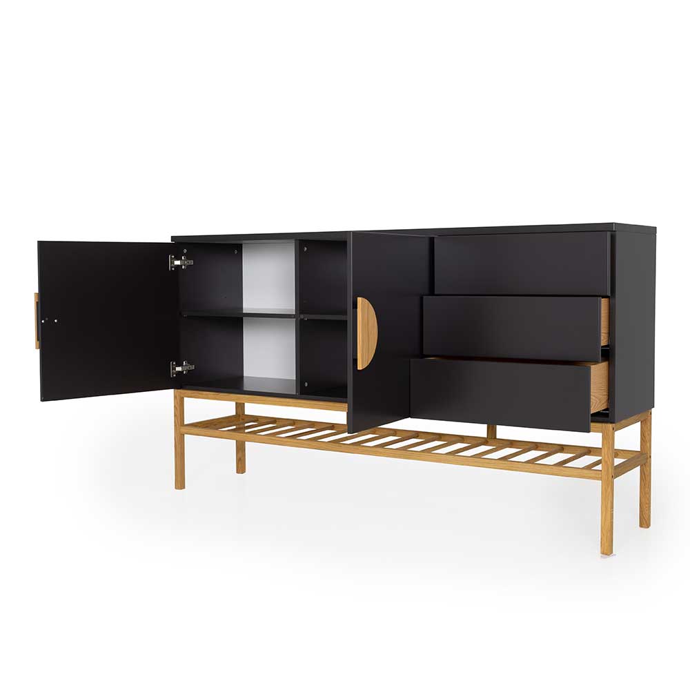 Skandi Design Sideboard Baltymore in Schwarz und Eiche 100 cm hoch