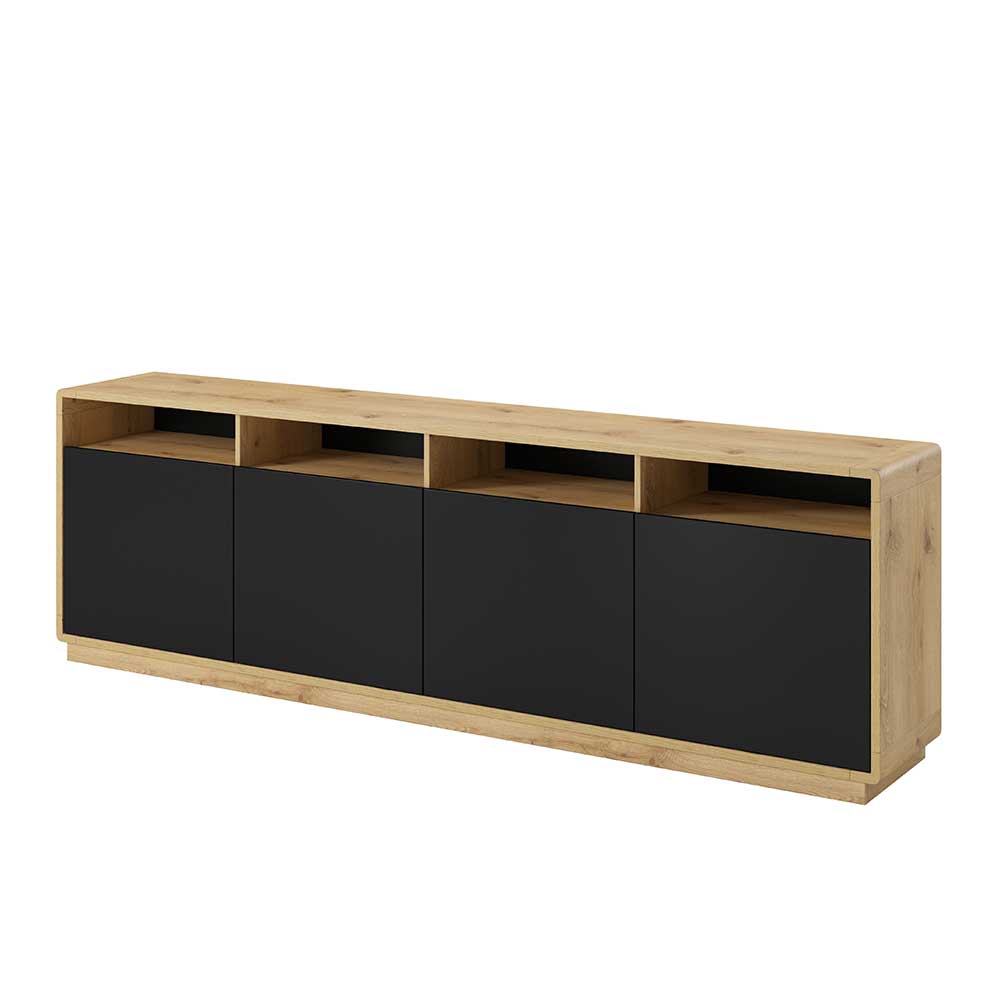 XL Esszimmersideboard Sismail in Wildeichefarben und Schwarz 75 cm hoch