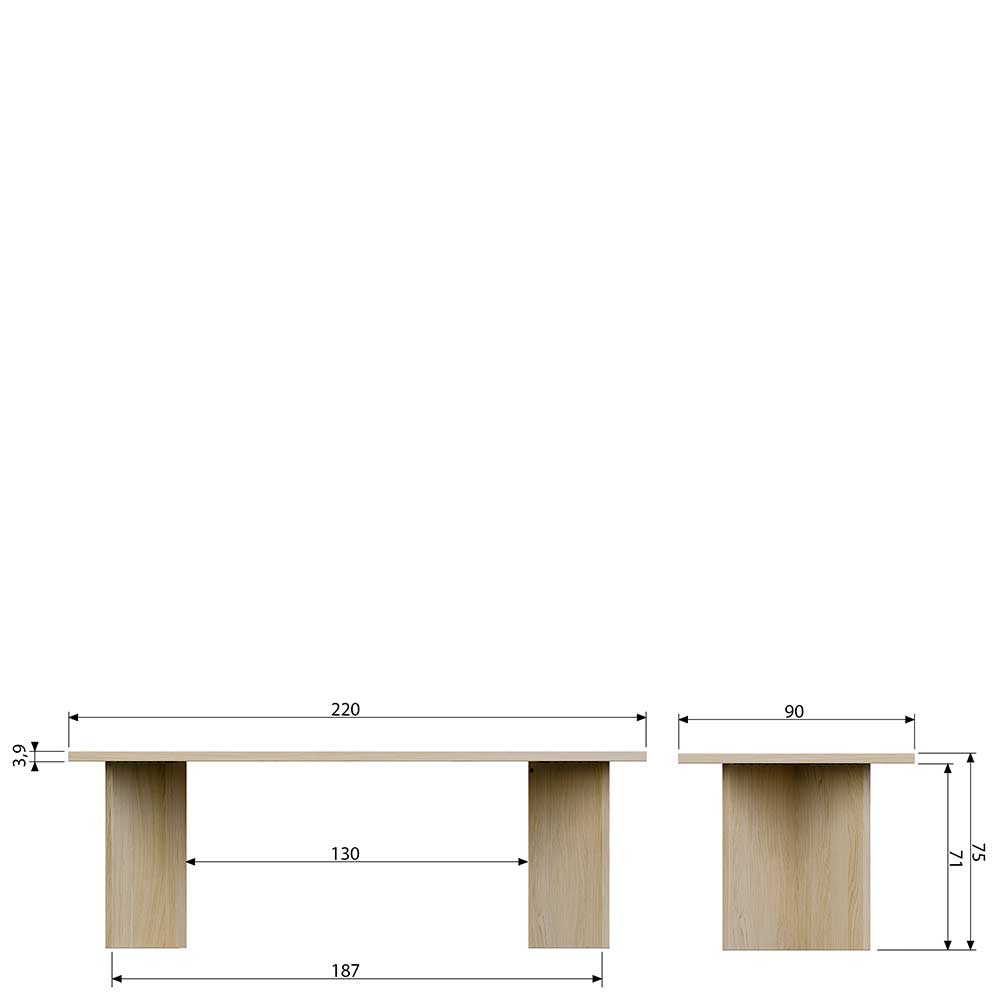 Esszimmertisch Cordelius in Eiche furniert 220 cm breit