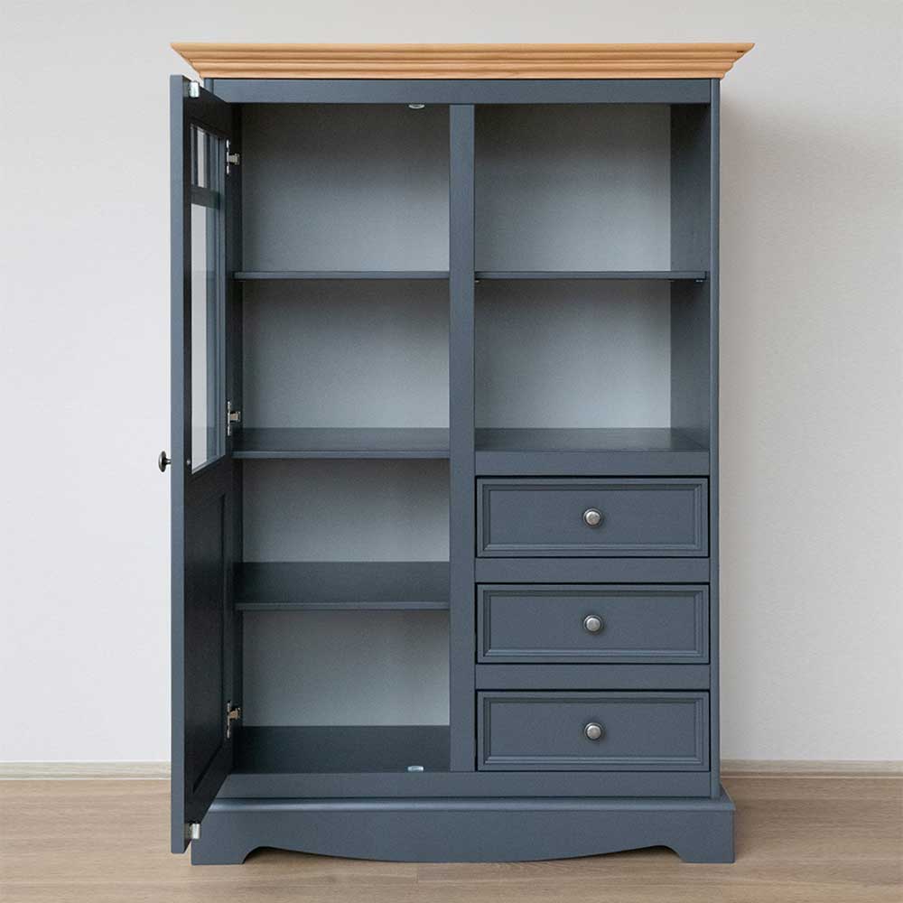 Landhausstil Highboard Lyra mit Glastür und drei Schubladen