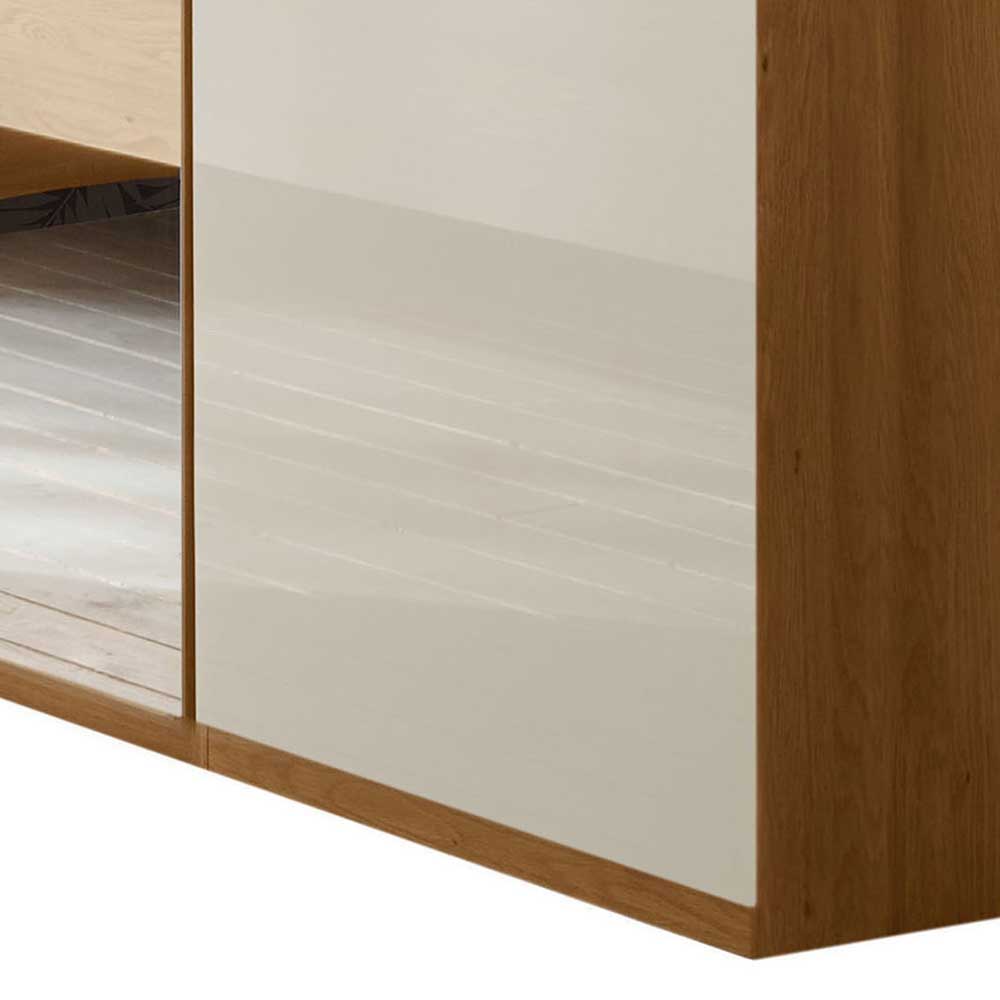 6 Türen Design Kleiderschrank Veyfas in Beige Glas beschichtet und Eiche