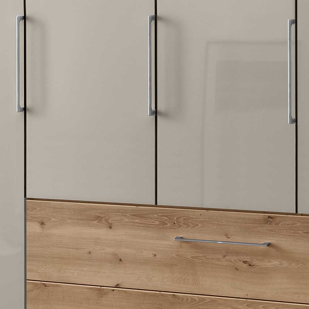 Kleiderschrank Glasfront Cruzca in Beige Schubladen Eiche Bianco