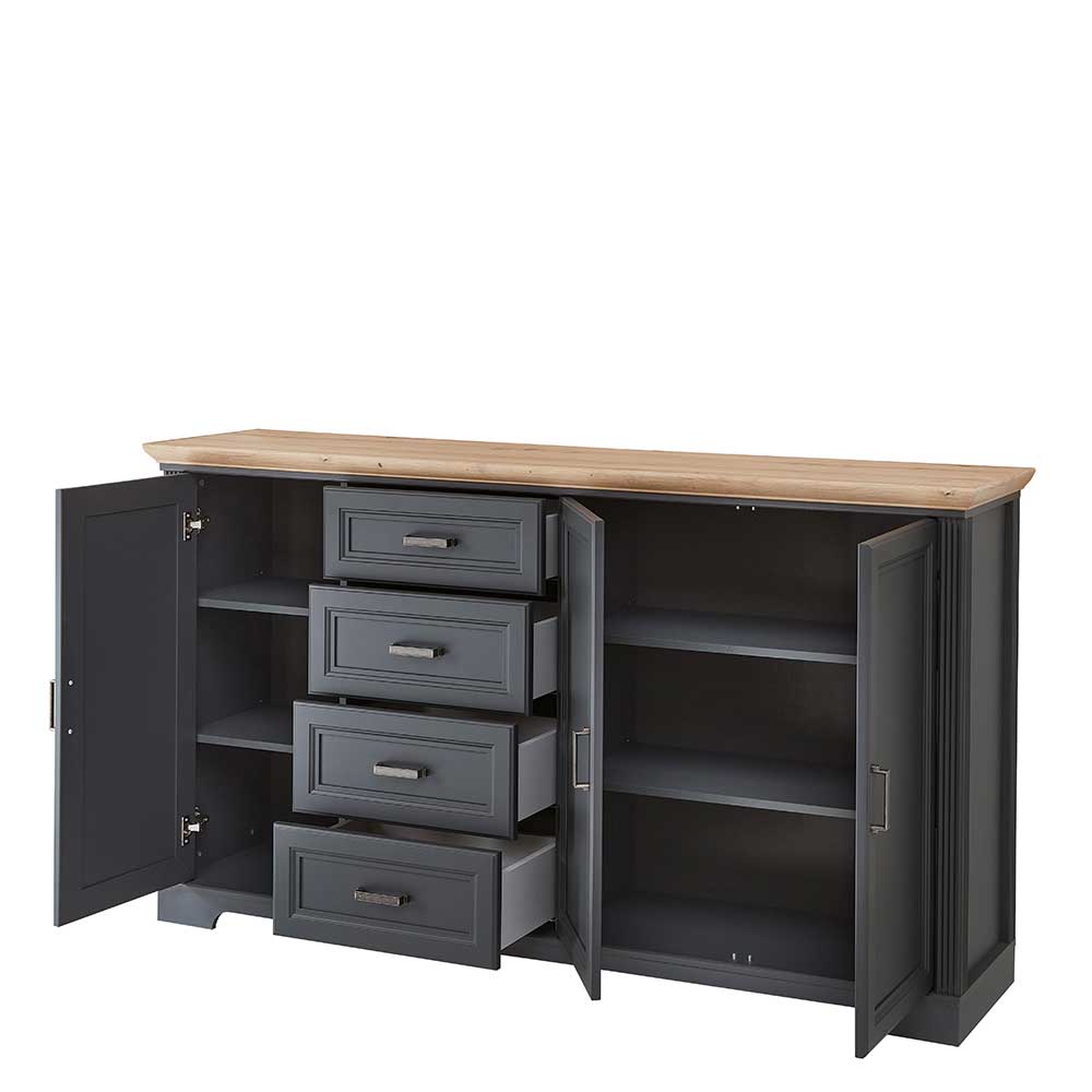 Landhaus Sideboard Luoton in Dunkelgrau und Eichefarben 182 cm breit