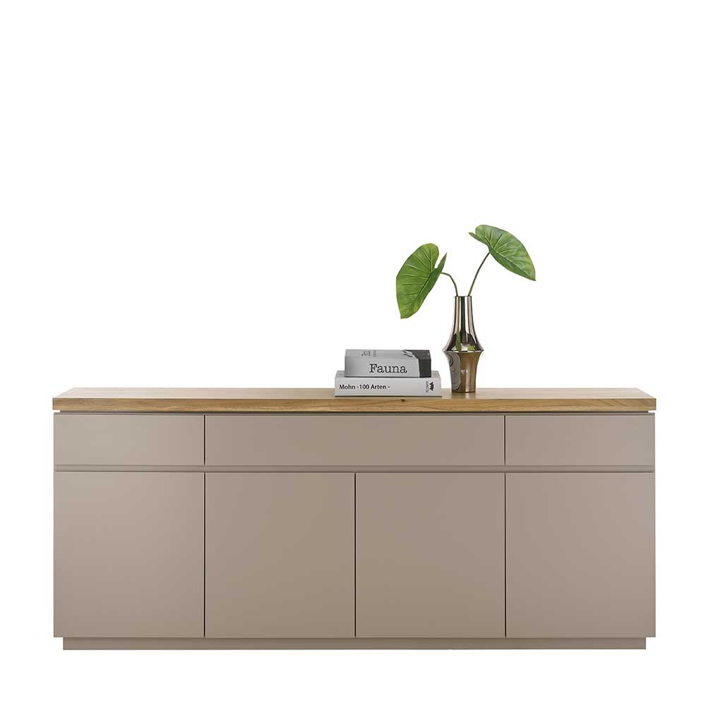 Sideboard Balteas in Taupe mit Akazie Massivholz Deckplatte