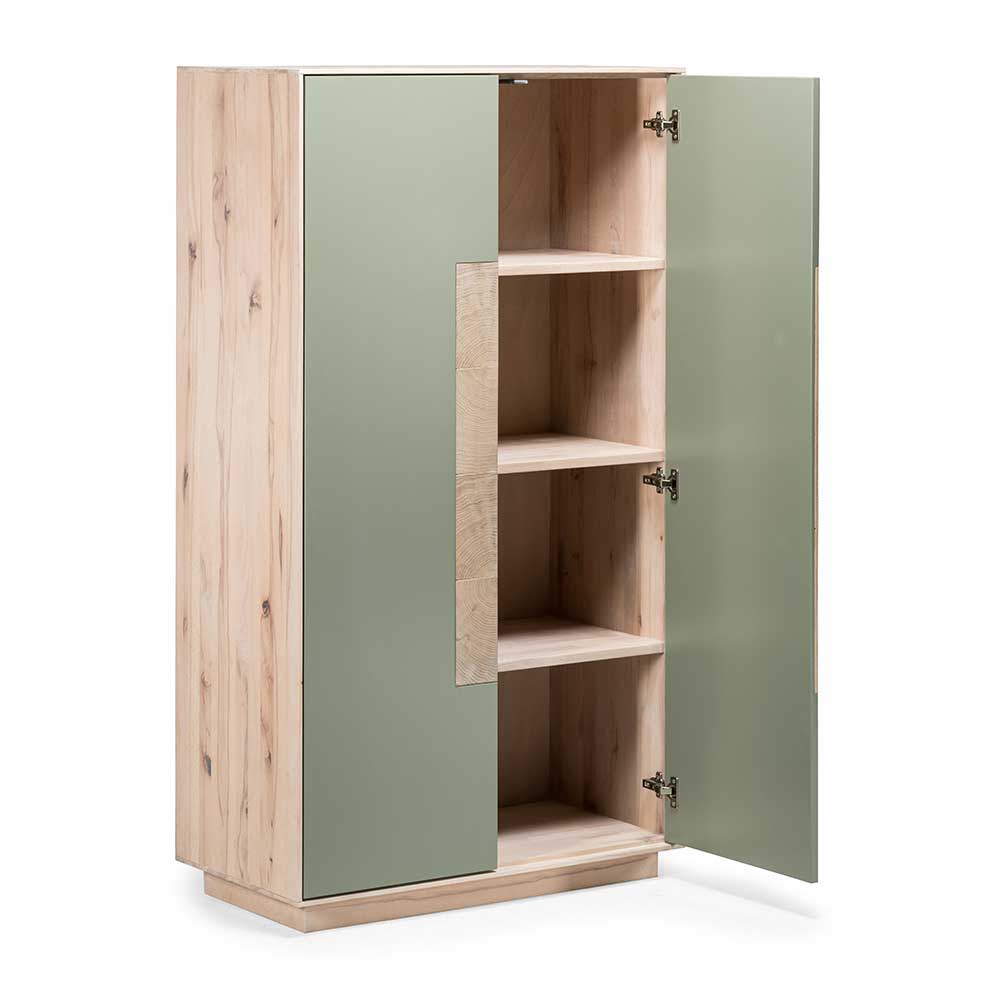 Highboard Samanda in Beton Grau und Buche hell 90 cm breit