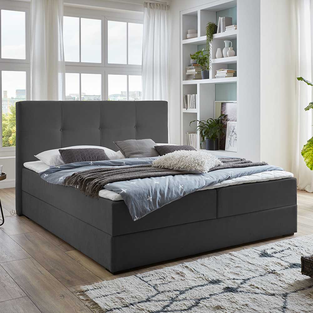 Boxspring Bett Vulino in Dunkelgrau Stoff mit Stauraum