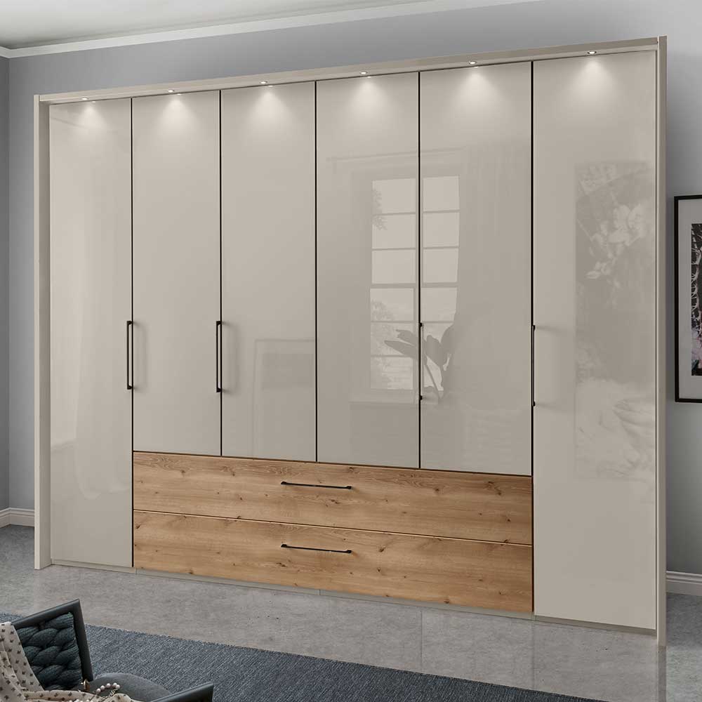 Schlafzimmerkleiderschrank Ramotu Beige glasbeschichtet mit zwei Schubladen