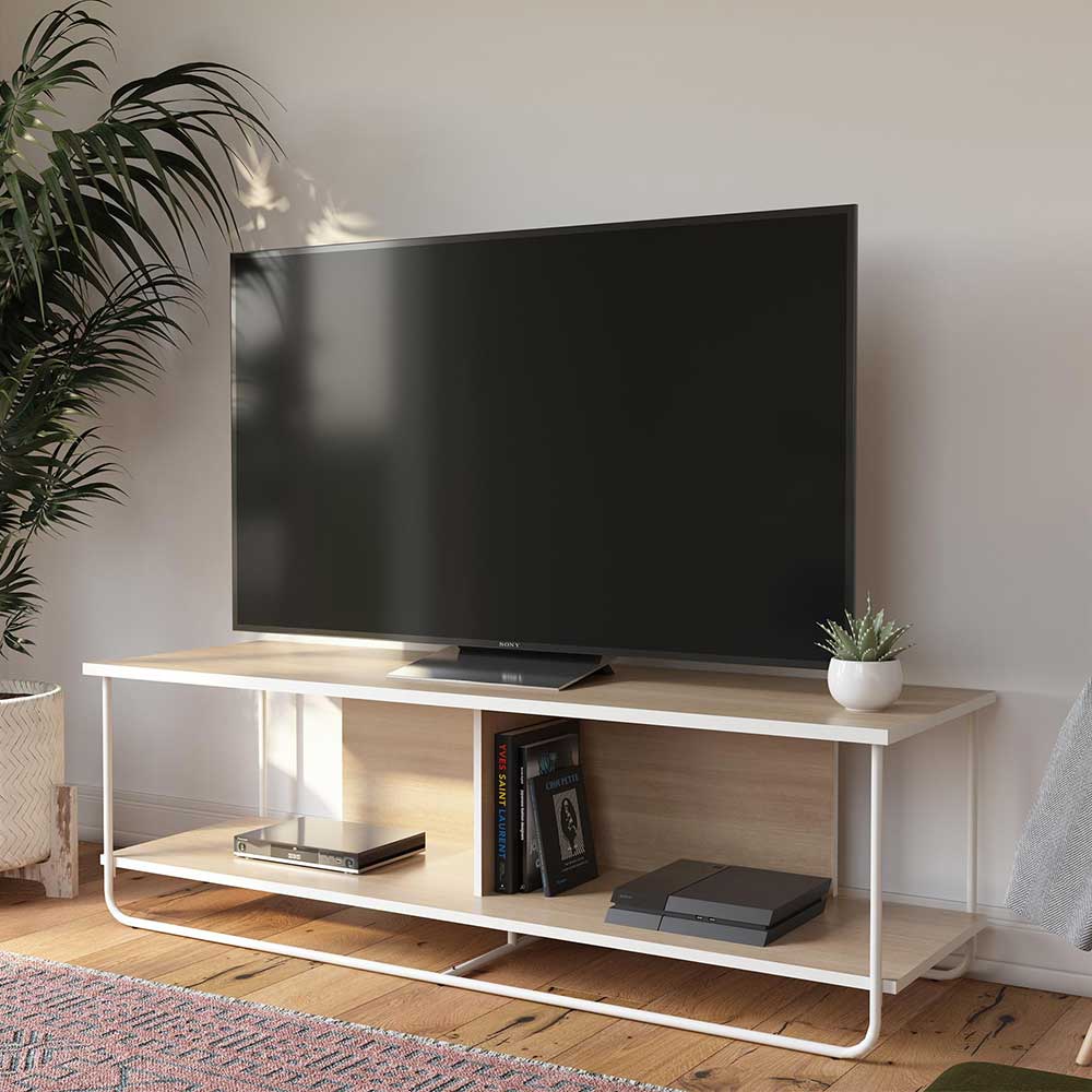 TV Lowboard Nocro in Weiß und Holzoptik Naturfarben